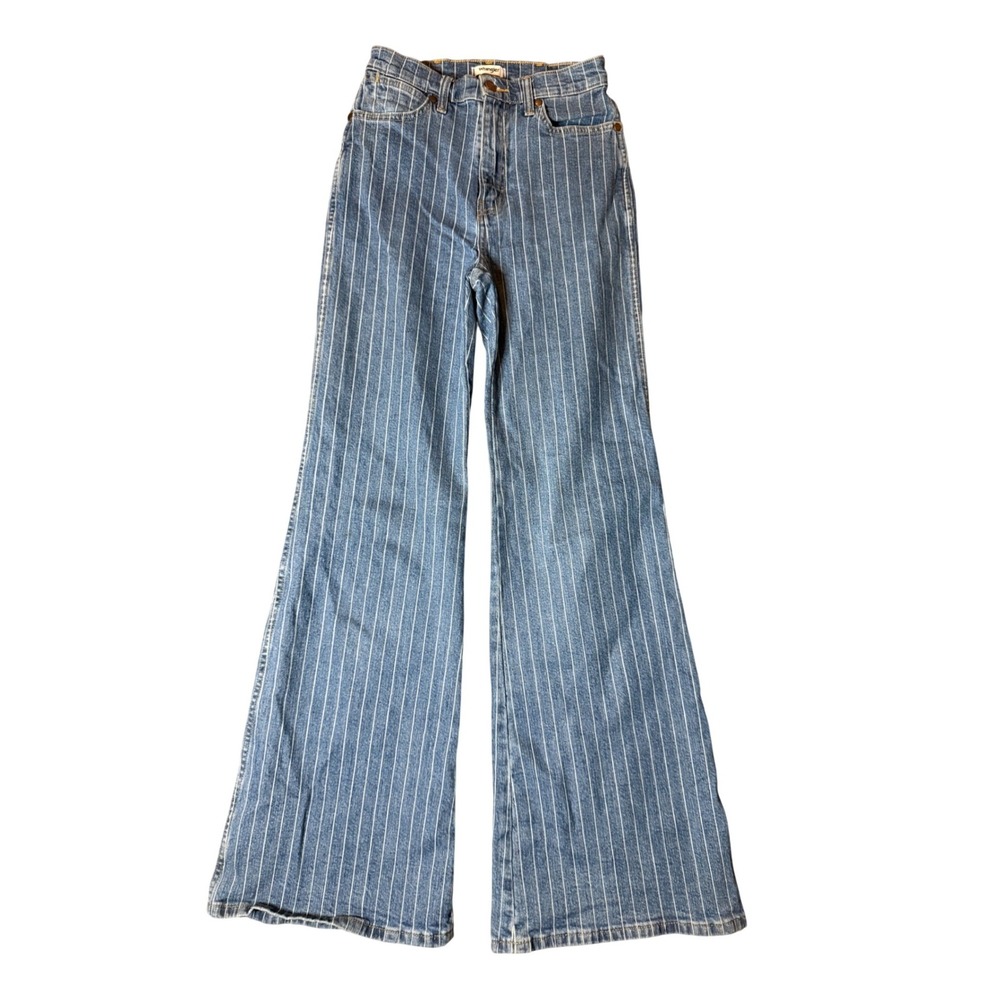 Wrangler Wanderer High Rise Flare Jeans LONG inseam  27x34 Blue White Pinstripe